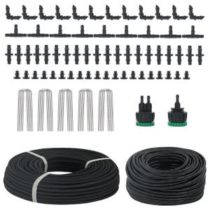 200ft 1/4'' Soaker Hose Tubing kit for Drip Irrigation with 100ft Drip Irrigation Tubing 102pcs Irrigation Fittings for Drip Water System Raised Garden Bed Greenhouse Patio Lawn