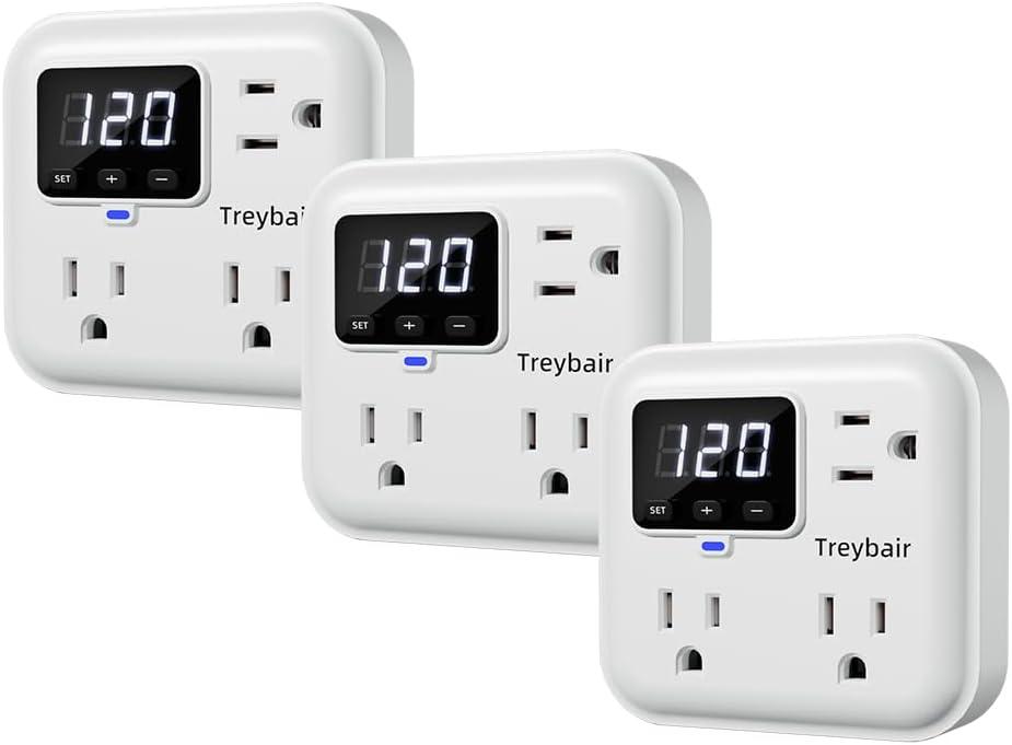 Surge Protectors 3-Outlet LED Display Power Strip with Voltage Protector, 80V-140V Refrigerator Surge Protector for TV Computer,Wall Mount,1800J,3 Pack
