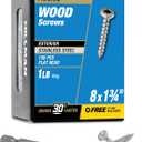 48620 Exterior Wood Screws, #8 x 1-3/4", Epoxy Coated, Torx/Star Drive Included, Coarse Thread, Decking Screws, Outdoor Rust Resistant, Stainless Steel, 172pcs