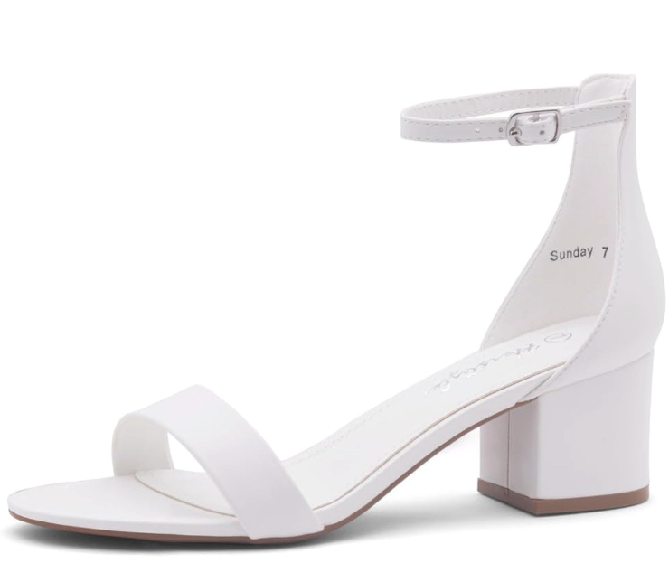 Herstyle Women’s Low Heels – Open Toe Chunky Block Heeled Sandals with Ankle Strap | Comfortable Dressy Short Heels for Prom, Wedding, Party & Office 7 White