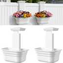 Hanging Planters for Outdoor Plants - Fence Hanging Planters for PVC Fence, Plant Hangers Hanging Plant Flower Pots White with Post Caps for Garden Yard Decor, Easy Install - 2 Pack