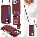 Cavor for iPhone 14 Pro Max Wallet Case with Card Holder for Women,for iPhone 14 Pro Max Case with Strap,Crossbody and Wristlet Zipper Pocket Phone Cover-Wine red