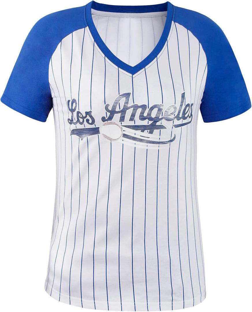 Womens City Baseball Fans V Neck Cage Raglan T-Shirts (XXXL)