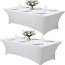 2 Pack 8FT Rectangular Spandex Tablecloth,Wrinkle Resistant Fitted Cover for 96x30 inch Banquet Table Cloth, Washable Stretch Fabric for Party, Events, Wedding, Vendor - White