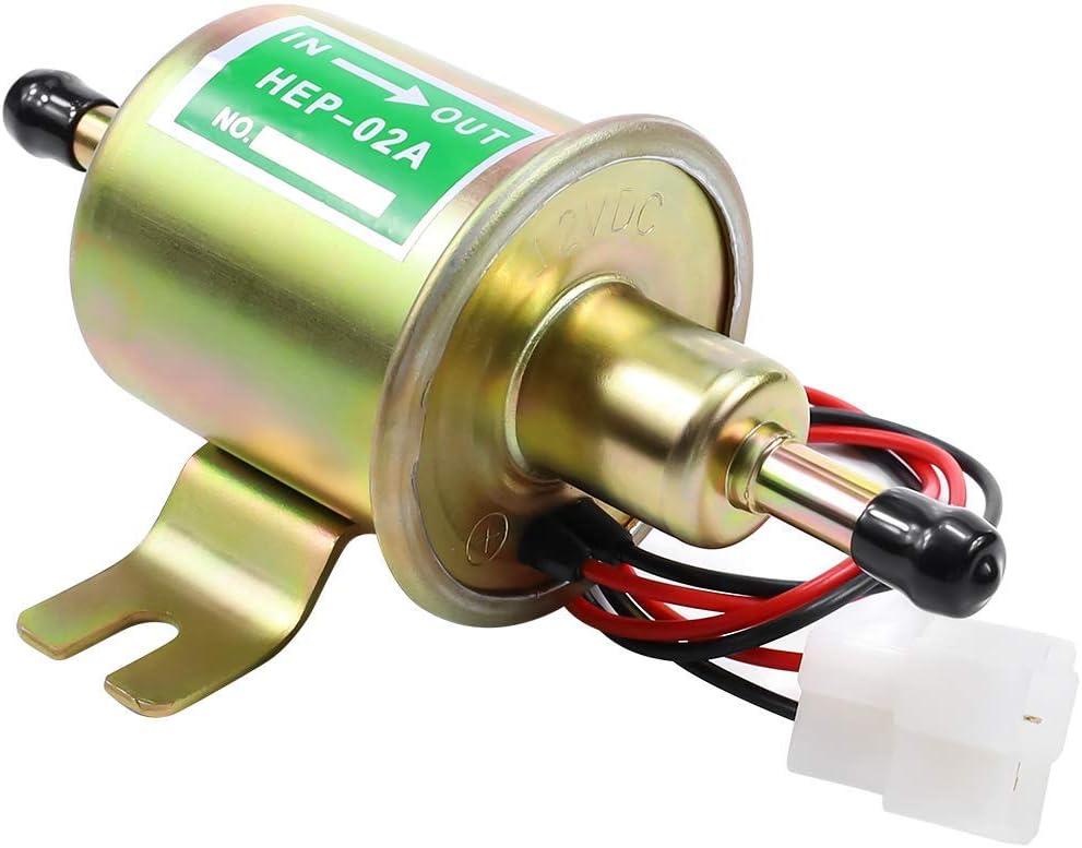 Electric Fuel Pump 12V Universal Low Pressure 12 Volt Transfer Inline Fuel Pump for Lawn Mower Carburetor Gas Diesel Engine 2.5-4psi HEP-02A