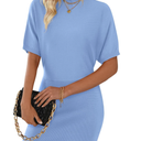 ZESICA Women's 2025 Summer Casual Mock Neck Bodycon Mini Dress Cap Sleeve Slim Fit Ribbed Knit Short Sweater Dresses, S