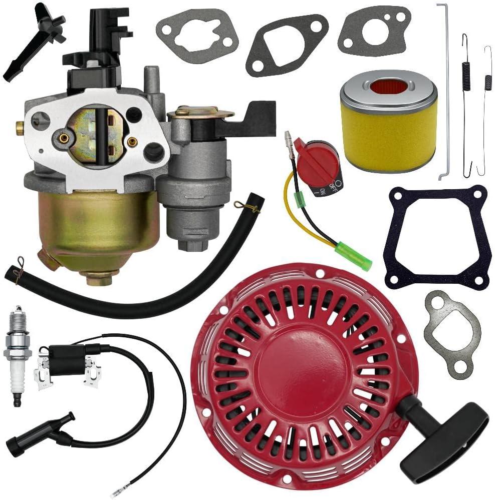 Strongthium GX160 GX120 Tune Up Parts Carb Kit for Honda GX 120 200 4.0 5.5 6.5 hp 196 212 cc w/Carburetor + Pull Start + Coil + Air Filter + Spark Plug + Throttle Springs + Gaskets