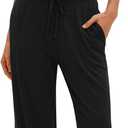 Darong Women 2 Piece Lounge Set Cap Sleeve Boat Neck Top Wide Leg Pants Set Summer Outfit Two Piece Mathing Set (Medium, Black(29" Inseam))