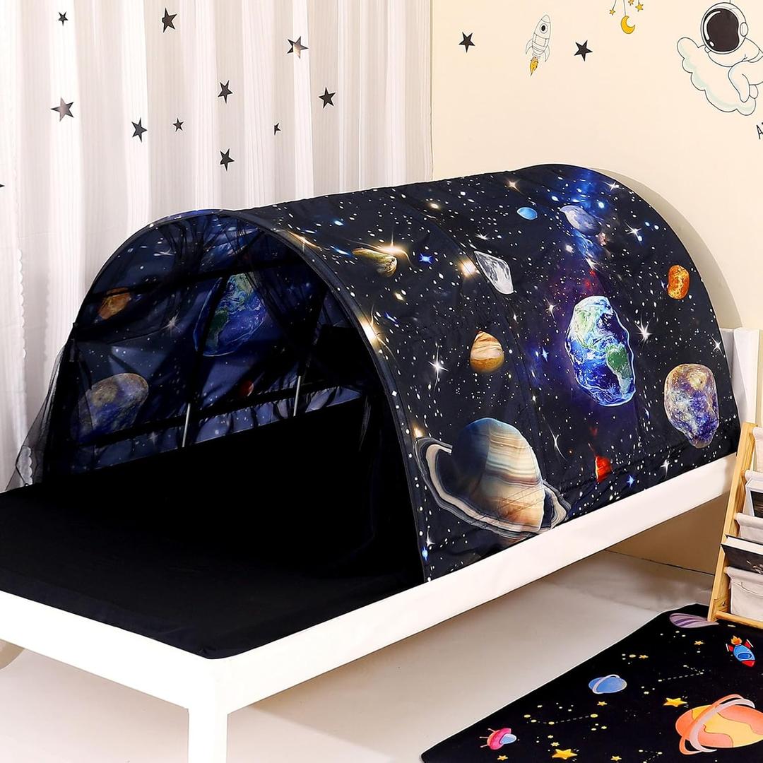 Bed Tent for Kids Lucky Castle Bed Tent Foldable Play House for Children Play Tents for Girls Boys Sleeping Canopy Playhouse (Black Starry Sky)