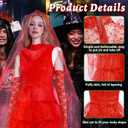 4PCS Ghost Bride Costume Women Red Gothic Wedding Dress, Large