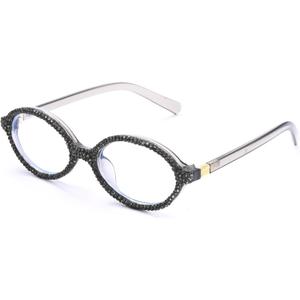 ICARA Fashion Rhinestone bling Reading Glasses for Women Retro Oval Reader Trendy Diamond Party Magnifying Glasses