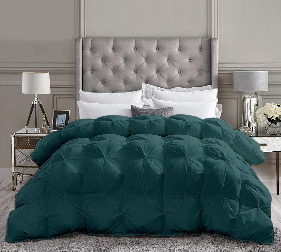 All-Season Luxury - Hotel Collection - Pintuck Style 100% Organic Cotton Super King Plus 120x120 Inches 3-Piece Pinch Pleat Comforter with 4 Corner Tabs, 500 GSM - Machine Washable ( Teal Solid )