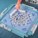 4 Pcs 18.7 Inch Misty Blue Acrylic Mahjong Tile Racks with Pushers for Game Night American Mahjong Racks Tile Set for Mah Jong Lovers and Beginners