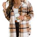 Blansdi Womens Flannel Shacket Plaid Button Down Long Sleeve Shirts Jacket Coats Fall Outfits Fashion Clothes 2025 Apricot M