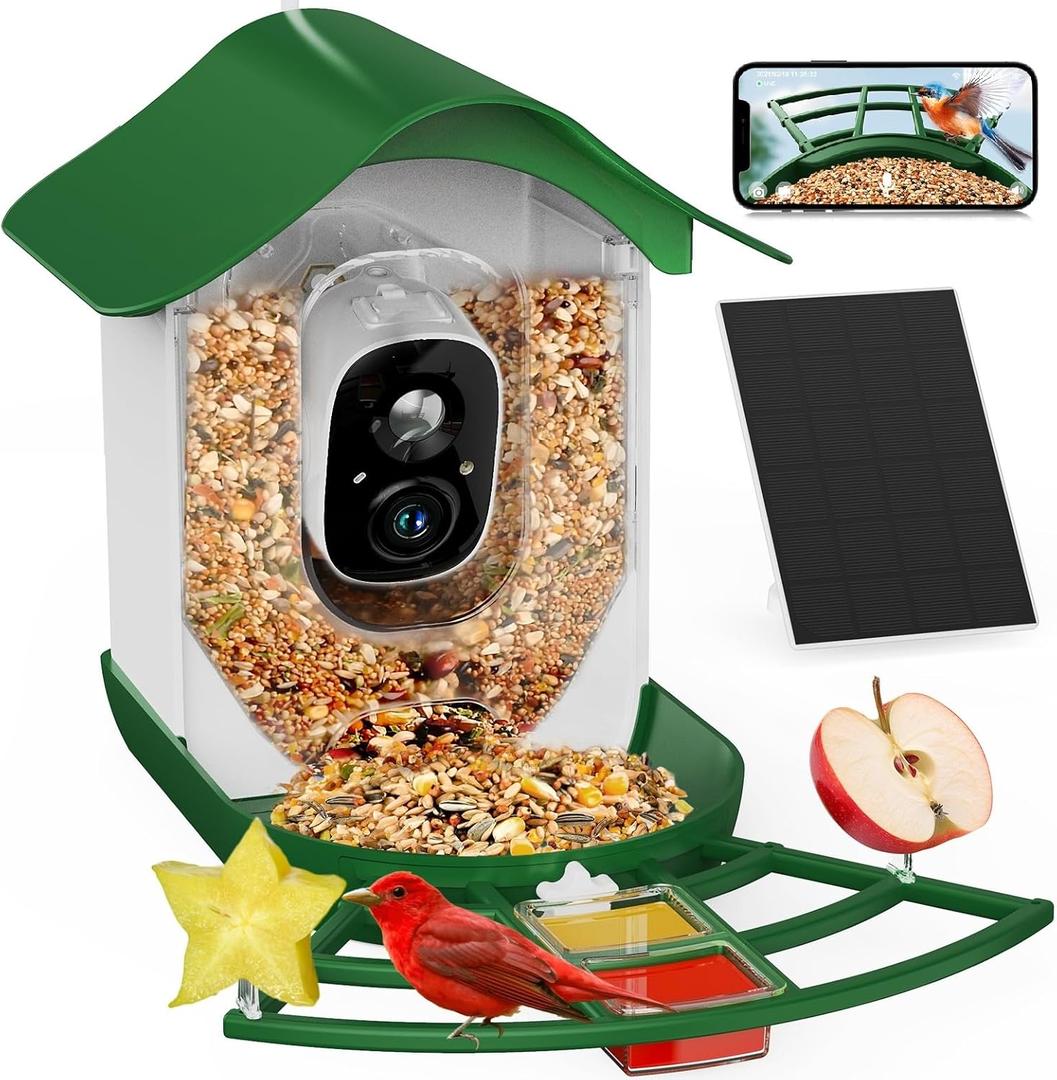 PeckCam Smart Bird Feeder with Camera 2K HD Auto Detect & Notify, AI Identify 10000+ Birds Camera with Solar Panel 5 Perch Attachments Wireless Outdoor Birdwatching Gift for Birds Lover, Green PeckCam Smart Bird Feeder with Camera 2K HD Auto Detect & Notify, AI Identify 10000+ Birds Camera with Solar Panel 5 Perch Attachments Wireless Outdoor Birdwatching Gift for Birds Lover, Green