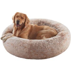 36 inches Donut Dog Bed for Large Dogs -Calming Fluffy Round Pet Bed with Removable & Washable Cover,Fits up to 80 lbs Pets (Brown,Large)