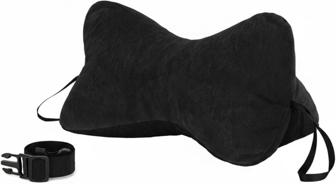 Dog Bone Shaped Travel Neck Pillow with Washable Removable Cover Have Loops on Either End for Car Bus Truck Driving Comfort Head Rest Support Neck Cervical Chiropractic Pillow(Black)