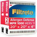 Filtrete 20x20x4 AC Furnace Air Filter, MPR 1000, MERV 11, Fits Honeywell, Allergen Defense, Electrostatic Air Cleaning Filter, 2-Pack (actual size 19.88 x 19.88 x 4.31)