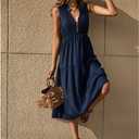 BROVAVE Womens 2025 Summer Sleeveless Shirt Dress Collar Striped V Neck Casual Midi Dresses (Blue, M)