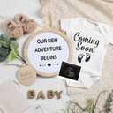 Canlierr 8 Pcs Pregnancy Announcement Set Pregnancy Reveal Ideas Include Felt Letter Round Board Kit Baby Bodysuit Booties Wood Blocks Wooden Signs for Coming Soon Baby Announcement(White)