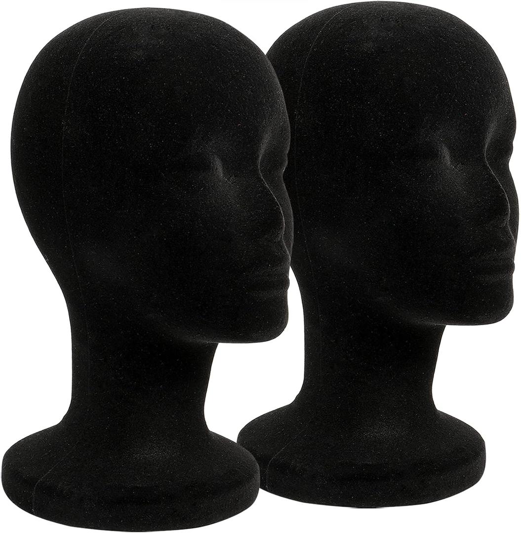Foraineam 2 Pack Black Foam Mannequin Head, 12 Inch Female Manikin Foam Heads, Wig Holder Hats Glasses Headband Hairpieces Display Stand