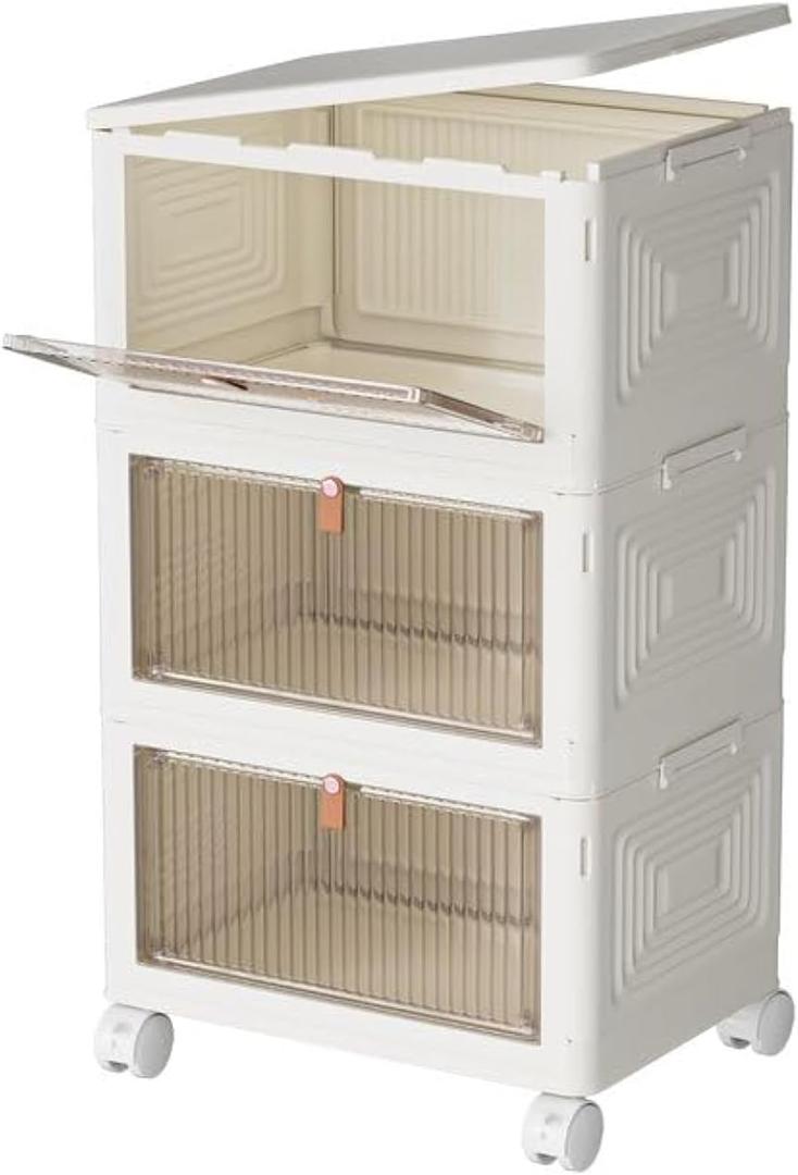 3 Tier Plastic Storage Bins with Lid 23QT, Stackable Storage Containers with Wheels, Folding Storage Boxes, Stackable Storage Bins, Closet Organizers and Storage for Living Room,Office,Dorm