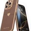 Teageo for iPhone 17 Case with Screen Protector [2 Pack] Girl Women Cute Girly Love-Heart Luxury Gold Soft Cover Camera Protection Silicone Shockproof Phone Case for iPhone 17, Desert Gold