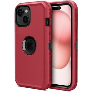Jiunai for iPhone 15 Case, Heavy Duty Drop Protection Screenless Dual Layer Shockproof Rugged Tough Bumper Dust Proof Phone Case Compatible with iPhone 15 6.1 inches 2023 - Red