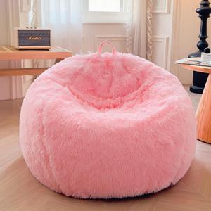XeGe Faux Fur Comfy Bean Bag Cover for Living Room(No Filler), Fluffy Stuffed Animal Storage Bean Bag Chair Cover Home Decor, Furry Fuzzy Big Gaming Bean Bag Cover Adults Kids Girls, Anti-slip, Pink (Large(38"x38"x40"))