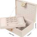 Girls Jewelry Box Earring Holder Organizer for Girls Jewelry Organizer Box Stud Earrings Organizer for Girls Womens Beige Jewelry Box for Earrings and Necklaces Rings Stud Earring Box for Teen (Medium)