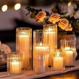 18 PCS Ribbed Hurricane Glass Candle Holders Bulk - Transparent Cylinder Candle Holders for Pillar Candles, Decorative Candle Hurricane Vases for Centerpieces Wedding Table Decorations