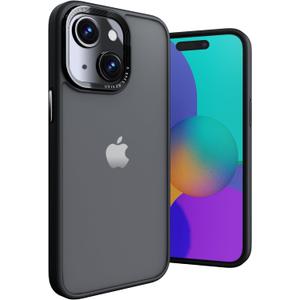 ONES for iPhone 15 Slim Hard Matte Case, Chrome Buttons, Soft Silicone Black Bumper, PC +TPU Hybrid, Military-Grade Drop Protection, Anti-Yellowing, Shockproof, Translucent Matte
