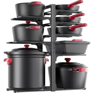 MUDEELA Pots and Pans Organizer under Cabinet 20.8" Height, Heavy Duty Adjustable Pot Pan Organizers inside Cabinet, 8-Tier Kitchen Cabinet Organizers and Storage for Big Stockpots, Heavy Cookware