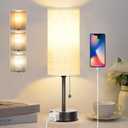 Bedside Table Lamp for Bedroom, 3-Color Small Lamps with Pull Chain, Bedroom Table Lamps for Night stands,Desk Reading Light AC Outlet Nightstand Lamp for Living Room Decor/Dorm/Office Bulb Included (15 in), Black