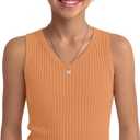 Girls' Tank Tops Sleeveless Shirts | Ribbed Knit, V Neck, Slim Fit, Summer, Casual, Basic Undershirts, Cute, for Kids 5-14Y, Teen, Solid Color, Back to School