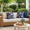 Decorative Outdoor Floral Pillow Covers Set of 2,Waterproof Boho Farmhouse Throw Pillows Summer Coastal Accent Pillowcases for Patio Furniture Garden Sofa 18x18 Inch, Navy Blue