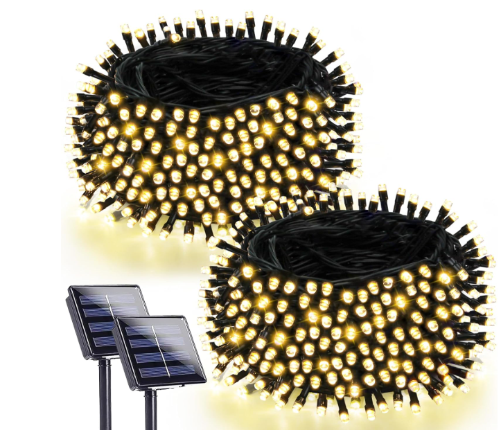 4 Pack 180FT Solar String Lights For Outside, Super Bright 320 LED Solar Christmas Lights Outdoor Waterproof With 8 Mode, Green Wire Solar Twinkle Fairy Lights For Xmas Tree Party Yard (Warm White)