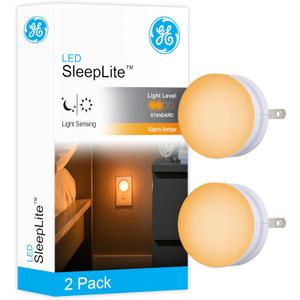 GE SleepLite LED Night Light, 3 Pack, Dusk-to-Dawn Sensor, Sleep Light, Dim Light, Warm Amber, Compact, Ideal for Bedroom, Nursery, Bathroom