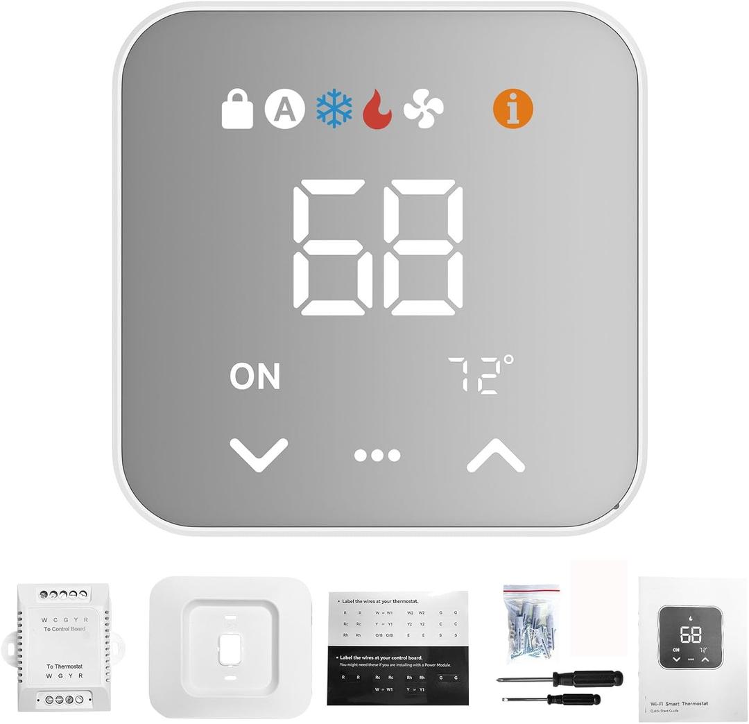 WiFi Smart Thermostat for House with C-Wire Adapter, Programmable Thermostat Compatible with Alexa and Google Assistant,Remote Control Tuya/Smart Life, Energy Saving, C-Wire Require