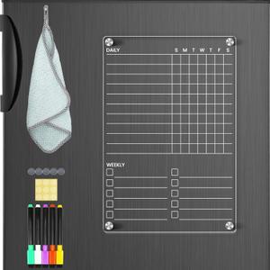 Acrylic Magnetic Chore Chart for Kids Teens Adult Family, Clear Dry Erase Acrylic Chore Chart for Fridge, Responsibility Reward Chore Board for Refrigerator 12"x8" Daily/Weekly to Do List White Board
