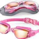 Aegend Swim Goggles, Swimming Goggles No Leaking Full Protection Adult Men Women Youth, Rose Red Sliver