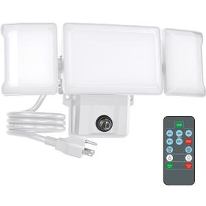 Olafus 60W Plug in Flood Lights Dusk to Dawn Outdoor Lighting, 6000LM LED Security Light with Remote, IP65 Waterproof, 6500K Daylight Exterior Floodlight for Yard Garage Garden White