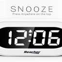 REACHER Small LED Digital Alarm Clock with Snooze, Simple to Operate, Full Range Brightness Dimmer, Adjustable Alarm Volume, Outlet Powered Compact Clock for Bedrooms, Bedside, Desk, Shelf(White)