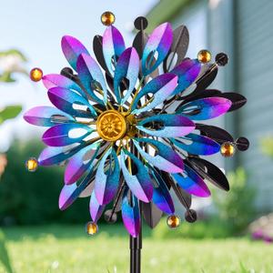 Metal Wind Spinner Outdoor - 63 inch Large Double Kinetic Art Garden Wind Sculpture & Spinners 360 Dual Direction Swivel Waterproof Windmill for Yard Patio Lawn Decoration