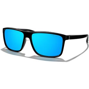 MERRY'S Rectangular Polarized Sports Sunglasses for Men Women Cycling Driving Fishing UV400 Protection S8225 (Black Frame/Gray Metal/Blue Mirror Lens)