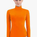 SUPRNOWA Turtleneck Leotard Long Sleeves Spandex Dance Workout Fitness Bodysuit for Women ,Size S