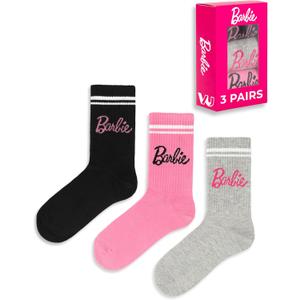 Barbie Socks 3 Pack Womens Ladies Pink Grey Black Doll Clothes 6.5 US-9.5 US