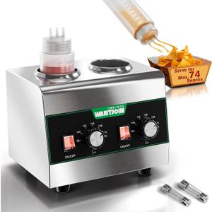 WantJoin Electric Sauce Warmer Dispenser Countertop Stainless Steel Sauce Heat Preservation Machine 320W Hot Fudge Nacho Cheese Ketchup Chocolate Warmer for Commercial with 650ml Squeeze Bottle x2
