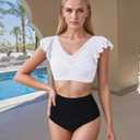 2PCS Swimsuits for Women 2025 Womens High Waisted Bathing Suits Tummy Control Ruffles Bikini Sets Criss Cross Ruched Swimwear (Black, L)