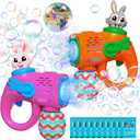 Kids Bubble Gun Toys, 2 Pack Bunny Bubble Blowers with 10 Bubble Solution Refills, Automatic Bubble Machine for Toddlers Age 3+, Outdoor Party & Easter Gifts for Boys Girls